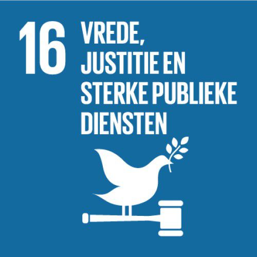 Logo SDG 16: Vrede, justitie en sterke publieke diensten